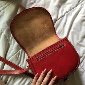 Beautiful red genuine leather small satchel bag